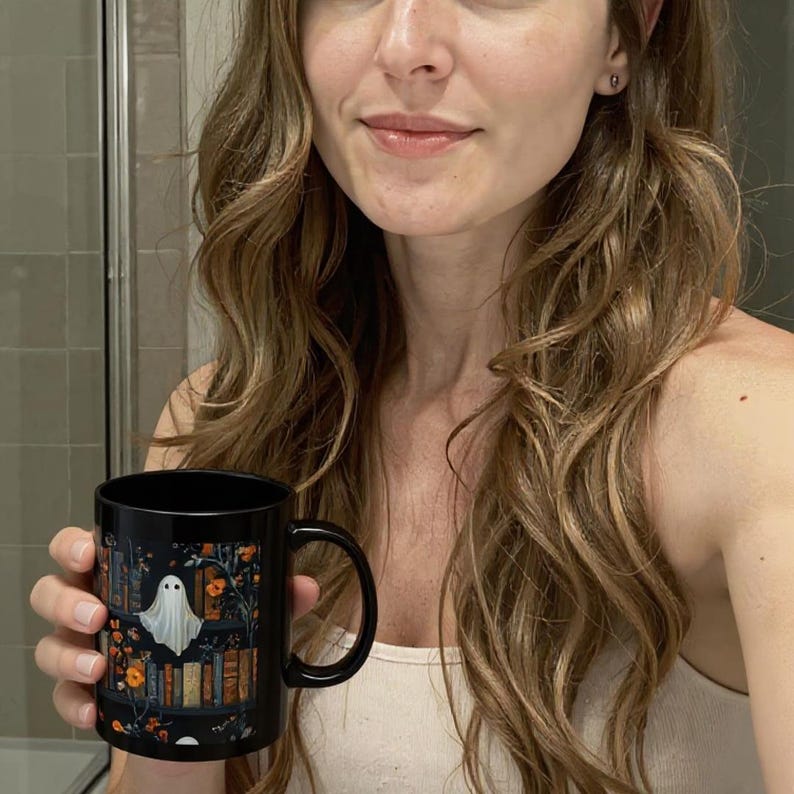 Spooky Ghost Bookshelf Mug Halloween Coffee Cup For Book Lovers 11oz  15oz Gothic Floral Design Ideal Book Club Gift 1755830251446.jpg