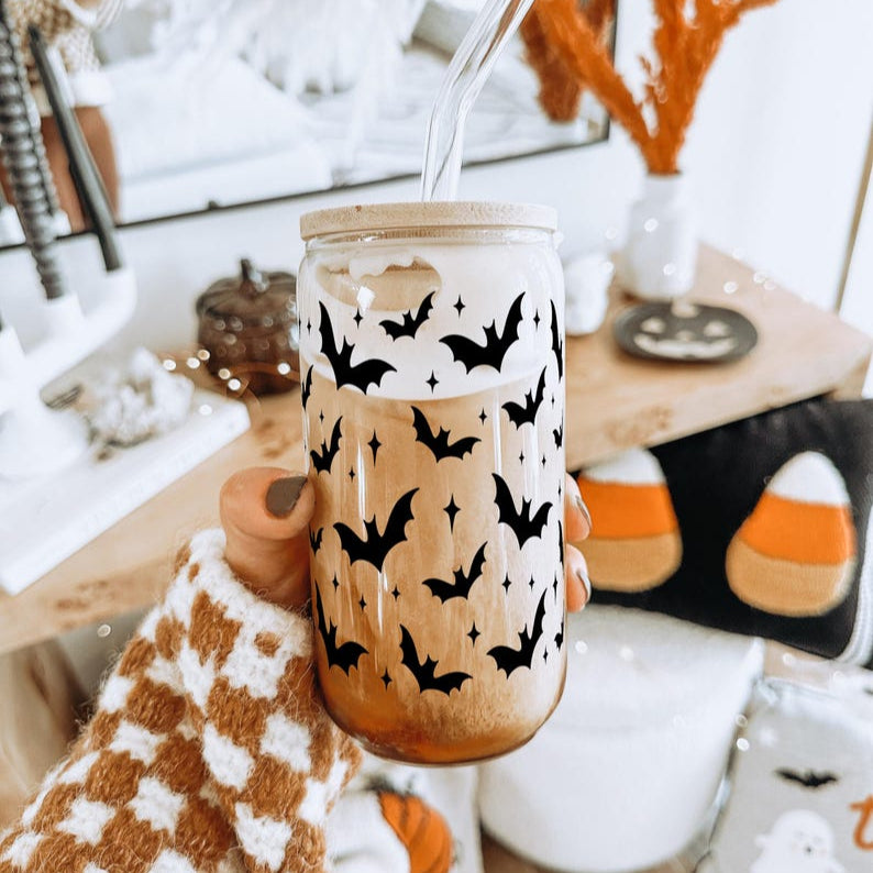 Bat Halloween Glass Cups With Lid And Straw Halloween Cups Fall Glass Cups Halloween 2025 Halloween Bats Spooky Season Cute Halloween 1755831635449.jpg