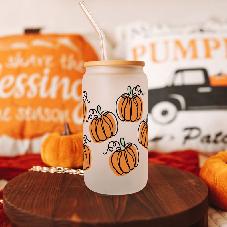 Pumpkin Glass Can Coffee Cup With Lid And Straw Fall Coffee Mug Fall Season Gift Pumpkin Season Design Iced Coffee Cup Glass Can Cup 1755831875476.jpg