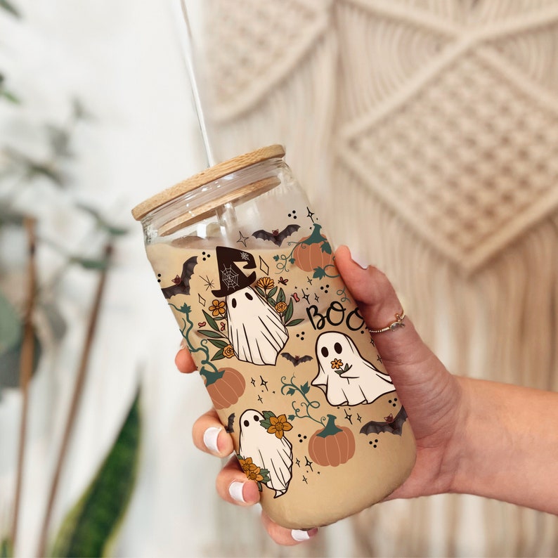 Halloween Coffee Glass Fall Coffee Glass Autumn Glass Cup Spooky Iced Coffee Glass Fall Cup Ghost Glass Cup 1755832076466.jpg