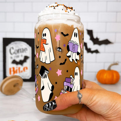 Ghost Reading Halloween Sipper Cup Fall Iced Coffee Spooky Season Gift Halloween Themed Tumbler Mug 1755832562148.jpg