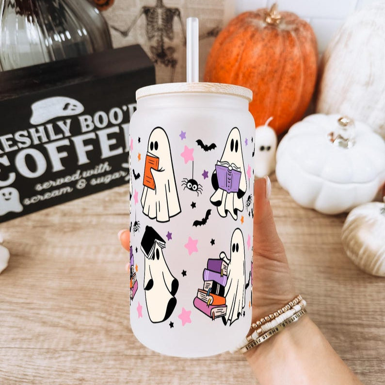 Ghost Reading Halloween Sipper Cup Fall Iced Coffee Spooky Season Gift Halloween Themed Tumbler Mug 1755832562162.jpg