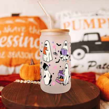 Ghost Reading Halloween Sipper Cup Fall Iced Coffee Spooky Season Gift Halloween Themed Tumbler Mug 1755832562212.jpg