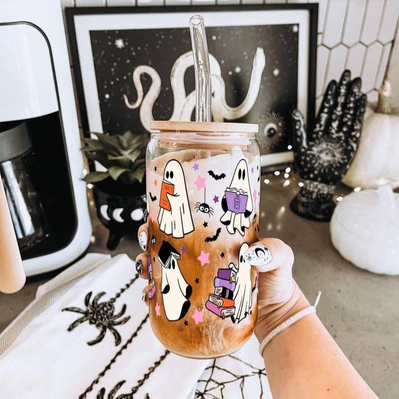 Ghost Reading Halloween Sipper Cup Fall Iced Coffee Spooky Season Gift Halloween Themed Tumbler Mug 1755832562785.jpg