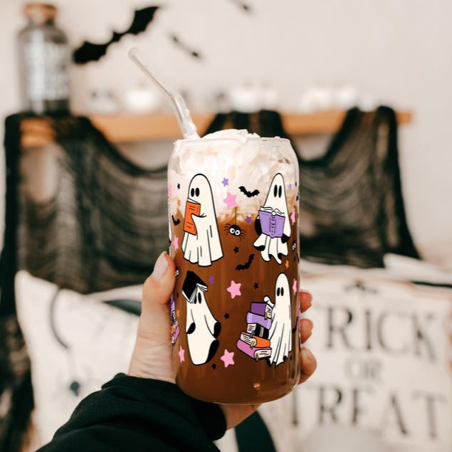 Ghost Reading Halloween Sipper Cup Fall Iced Coffee Spooky Season Gift Halloween Themed Tumbler Mug 1755832562902.jpg