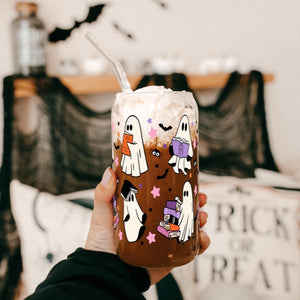 Ghost Reading Halloween Sipper Cup Fall Iced Coffee Spooky Season Gift Halloween Themed Tumbler Mug 1755832562902.jpg