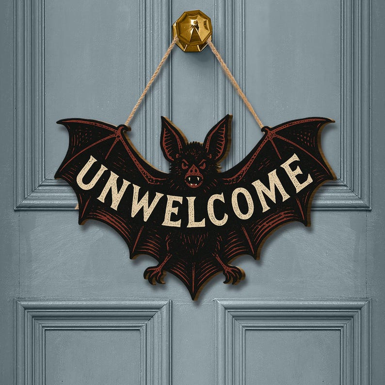 Unwelcome Bat Door Sign Funny Gothic Wooden Halloween Wall Decor Spooky Bat Plaque For Front Door Or Room 1755851595317.jpg