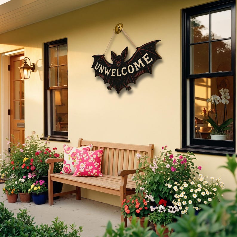 Unwelcome Bat Door Sign Funny Gothic Wooden Halloween Wall Decor Spooky Bat Plaque For Front Door Or Room 1755851595368.jpg