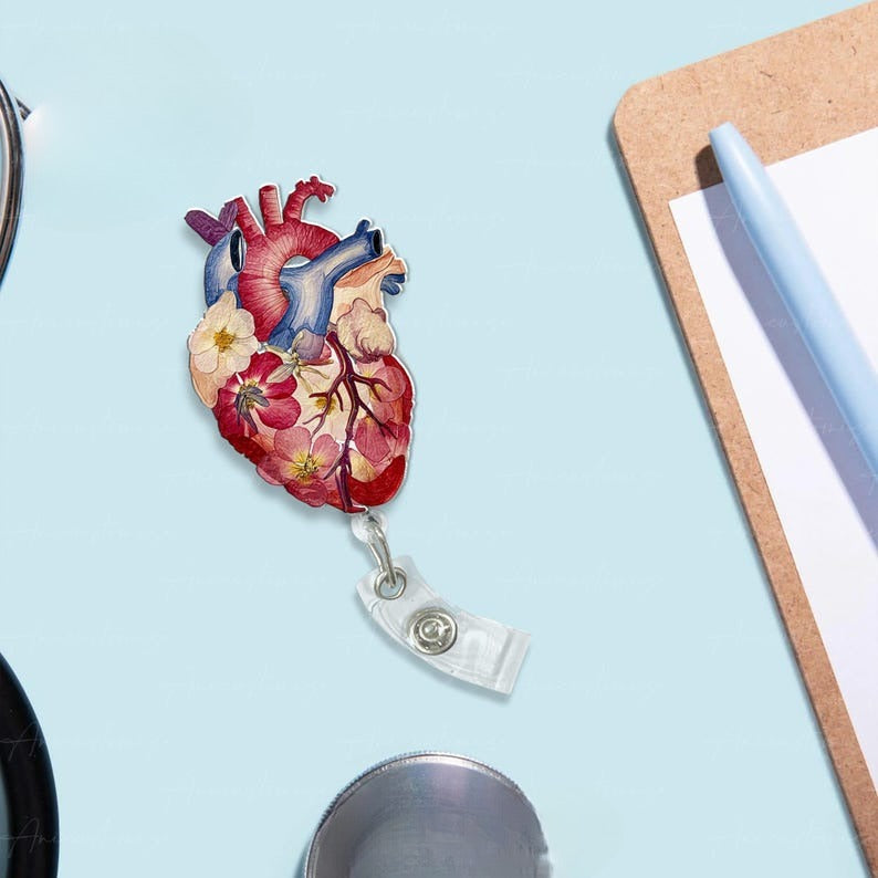 Floral Anatomical Heart Acrylic Badge Reel Heart Doctor Gift Heart Surgeon Gift Cardiologist Gift Idea Medical Gift Cardiac Nurse Gift 1755852525386.jpg
