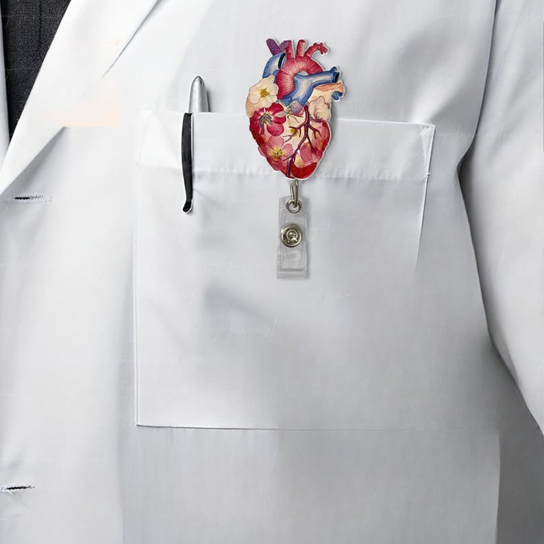 Floral Anatomical Heart Acrylic Badge Reel Heart Doctor Gift Heart Surgeon Gift Cardiologist Gift Idea Medical Gift Cardiac Nurse Gift 1755852525533.jpg