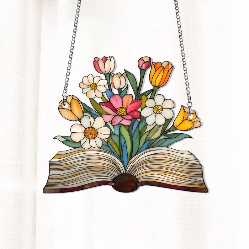 Flower Book Suncatcher Floral Library Books Acrylic Window Hanging Art Decor Book Club Gift Book Lover Gift Librarian Gift Book Decor 1756182936692.jpg