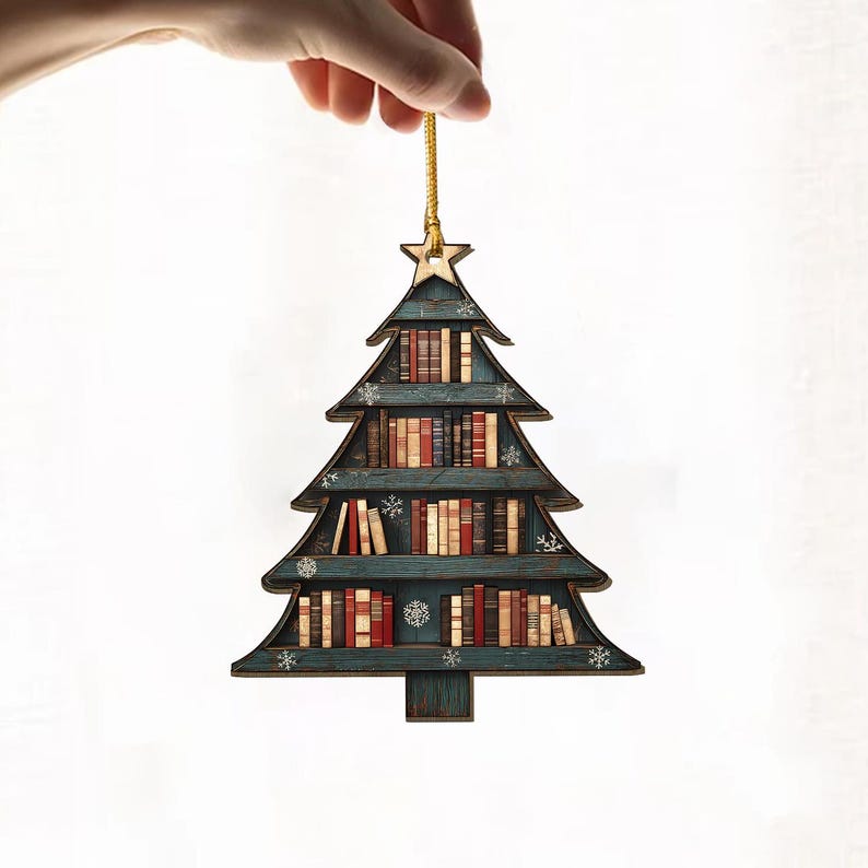 Christmas Book Tree Wood Ornament Christmas Tree Book Gift Book Lover Gift Book Club Ornament Bookish Ornament Book Exchange Gift 1756183060369.jpg