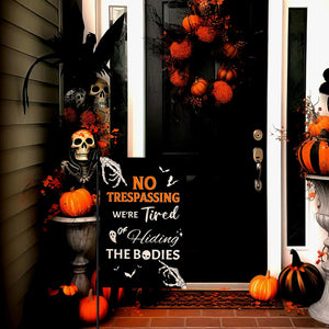 Halloween Garden Flag No Trespassing Were Tired Of Hiding The Bodies Yard Flags Skeleton Skull Ghost Bat Burlap Garden Flags For Holiday Outdoor Decor 12x18 Inch Vertical Double Sided 1756284558798.jpg