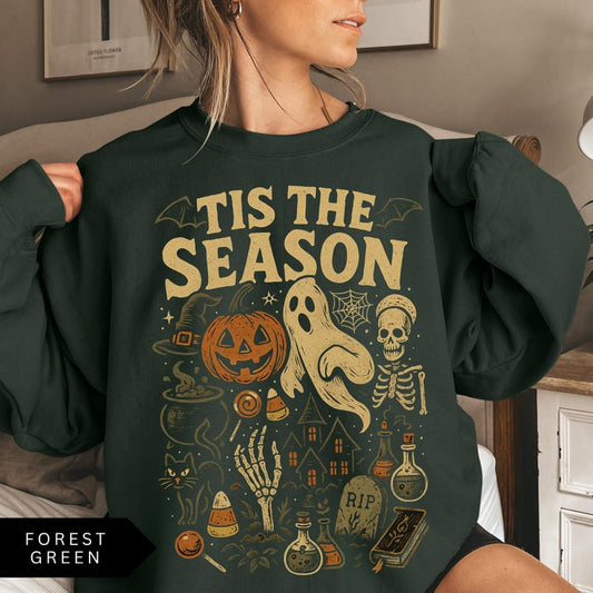 Retro Halloween Sweatshirt Tis The Season Vintage Halloween Aesthetic Womens Halloween Shirt Pumpkin Ghost Oversized Sweatshirt 1756442015945.jpg