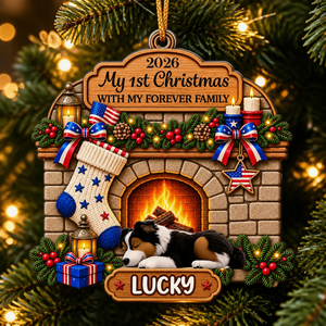 My 1st Christmas With My Forever Family — Pet Portrait Fireplace Ornament - Personalized 3-Layered Wood Ornament 175648fd-d186-4b71-9682-a911d8b264ab.png