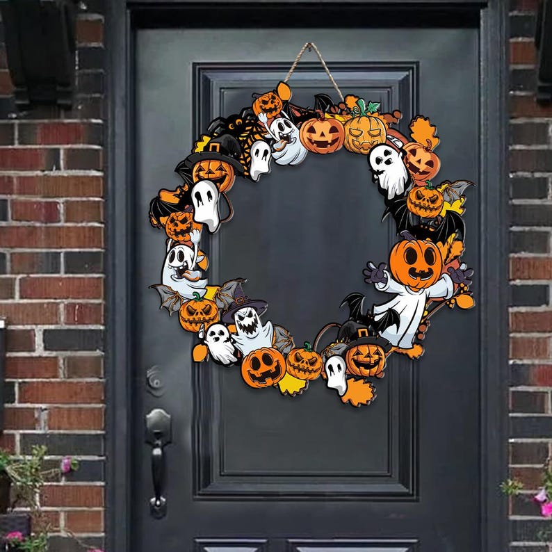 Halloween Bat Ghost Pumpkin Wreath Halloween Door Hanger Wooden Sign Spooky Halloween Haunted House Sign Halloween Decor Halloween Gift 1756891325551.jpg