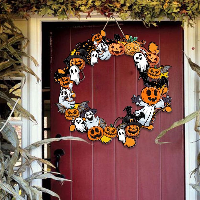 Halloween Bat Ghost Pumpkin Wreath Halloween Door Hanger Wooden Sign Spooky Halloween Haunted House Sign Halloween Decor Halloween Gift 1756891325629.jpg