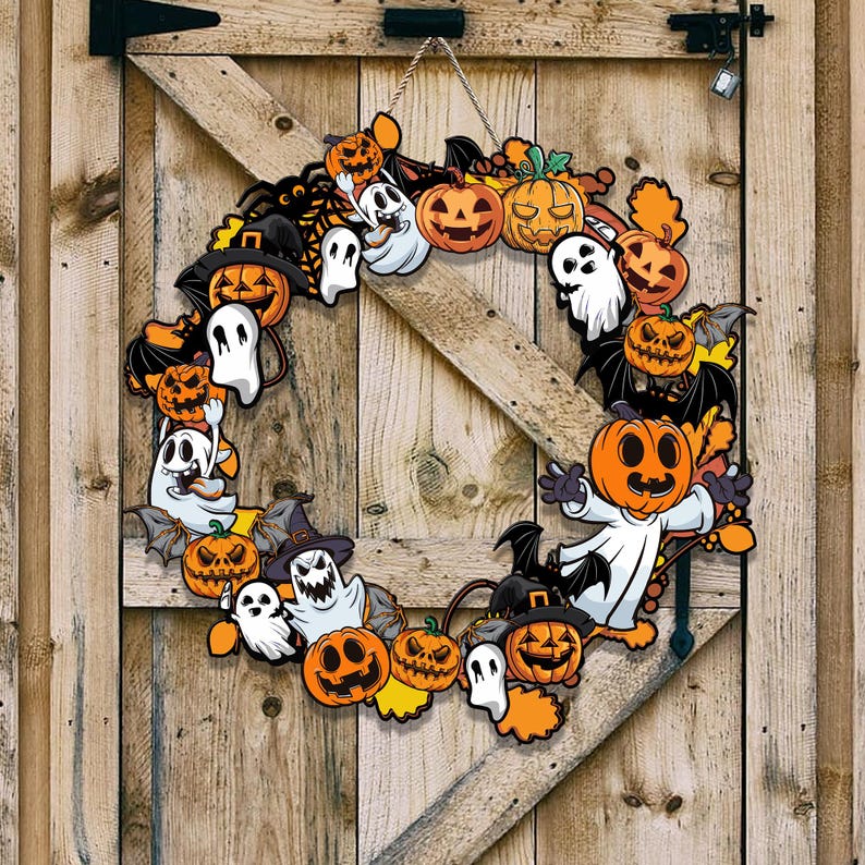 Halloween Bat Ghost Pumpkin Wreath Halloween Door Hanger Wooden Sign Spooky Halloween Haunted House Sign Halloween Decor Halloween Gift 1756891326119.jpg