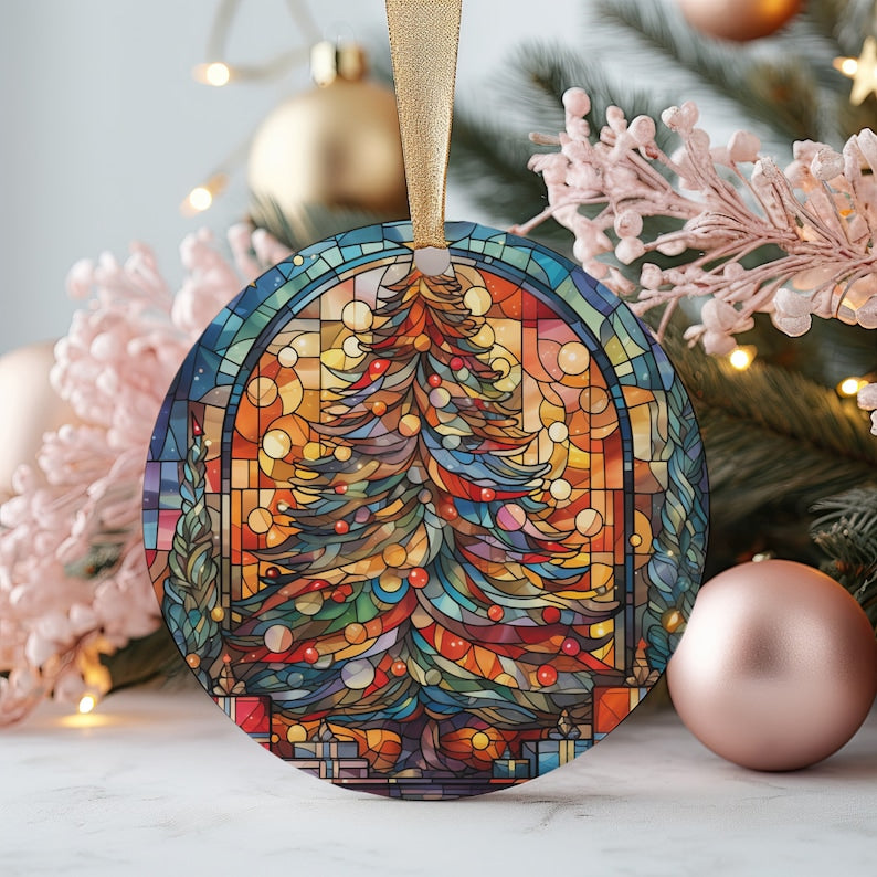 Unique Christmas Ornament 2025 Colorful Tree Window Scene Bright Holiday Decor Gift Round Ceramic Ornament For Tree Mantel Holiday Decor 1757056831169.jpg