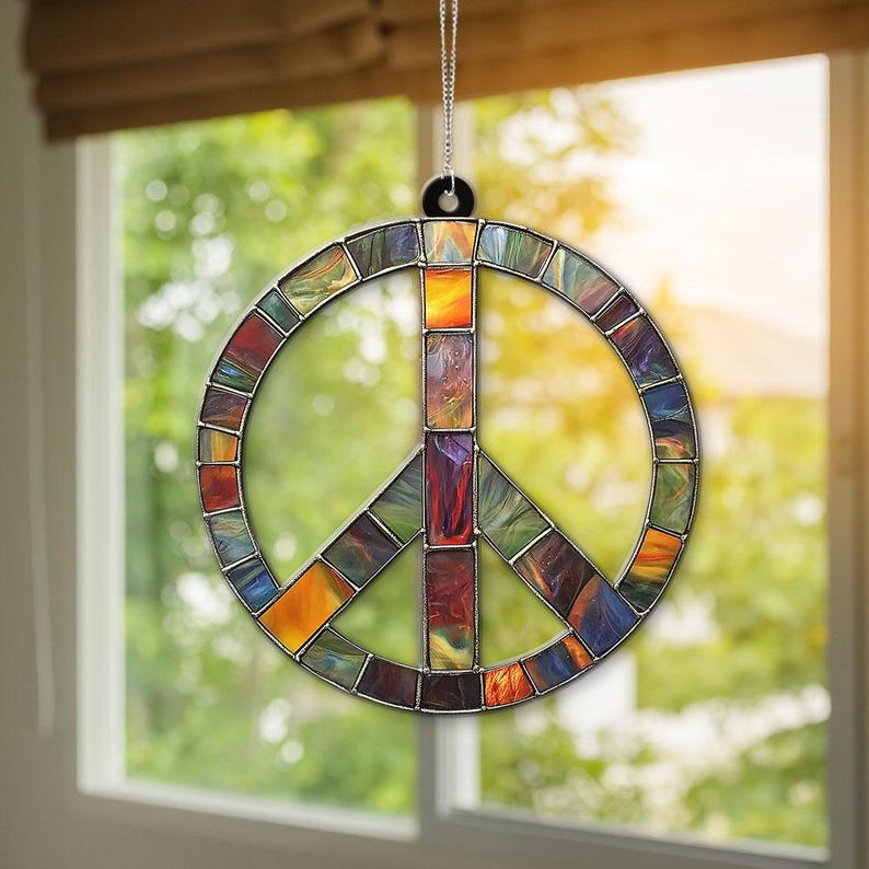 Peace Suncatcher Stained Glass Hanging Sign Peace Sign Christmas Ornament Hippie Car Charm Peace Sign Gift Peace Sign Window Hanging Groovy Gift 1757130095279.jpg
