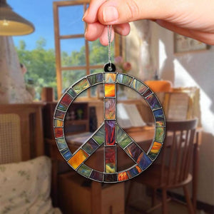 Peace Suncatcher Stained Glass Hanging Sign Peace Sign Christmas Ornament Hippie Car Charm Peace Sign Gift Peace Sign Window Hanging Groovy Gift 1757130095310.jpg