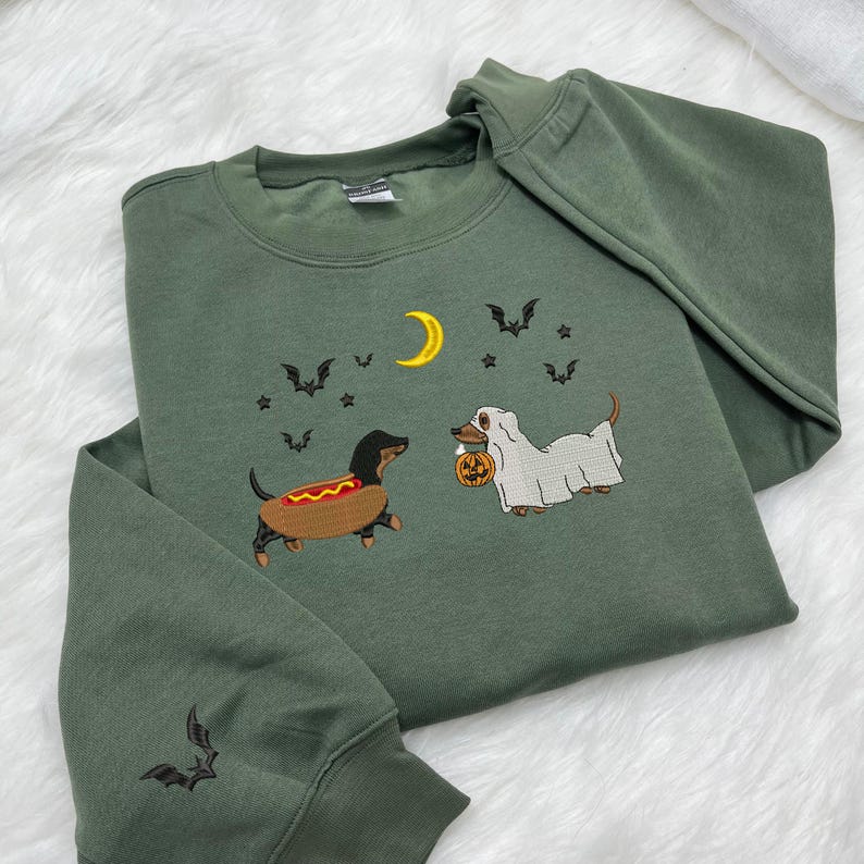 Dachshund Halloween Embroidered Sweatshirt Spooky Season Pup Crewneck Halloween Pet Sweatshirt Halloween Party Cute Shirt For Dog Lovers 1757469955479.jpg
