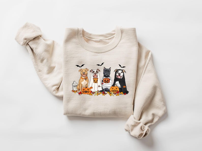 Halloween Dog Sweatshirt Pitbull Ghost Dogs Sweatshirt Halloween Sweatshirt Halloween Sweater Ghost Dog Shirt Pitbull Halloween Shirt 1757470561480.jpg