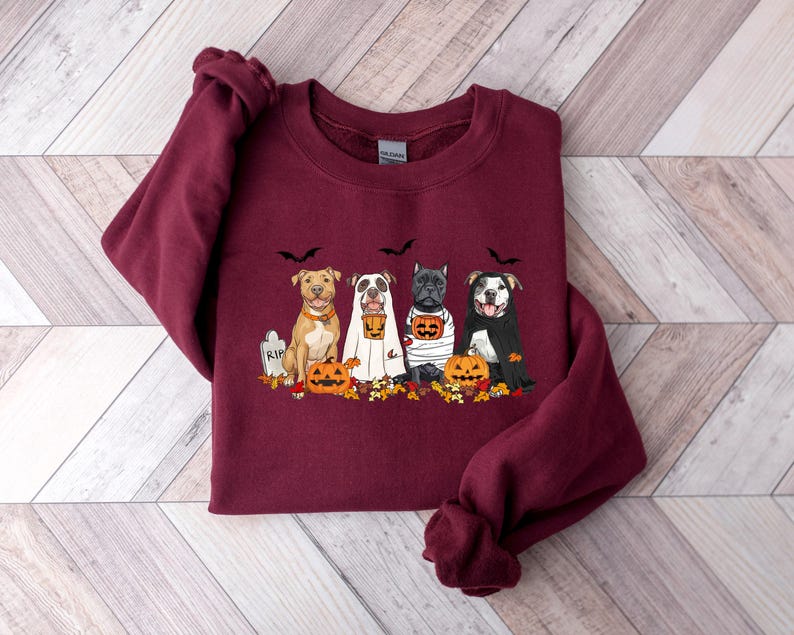 Halloween Dog Sweatshirt Pitbull Ghost Dogs Sweatshirt Halloween Sweatshirt Halloween Sweater Ghost Dog Shirt Pitbull Halloween Shirt 1757470561585.jpg
