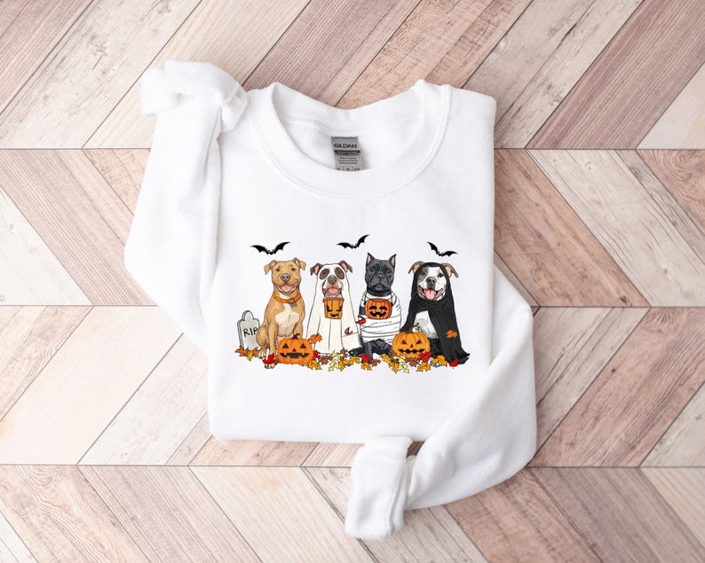 Halloween Dog Sweatshirt Pitbull Ghost Dogs Sweatshirt Halloween Sweatshirt Halloween Sweater Ghost Dog Shirt Pitbull Halloween Shirt 1757470562080.jpg