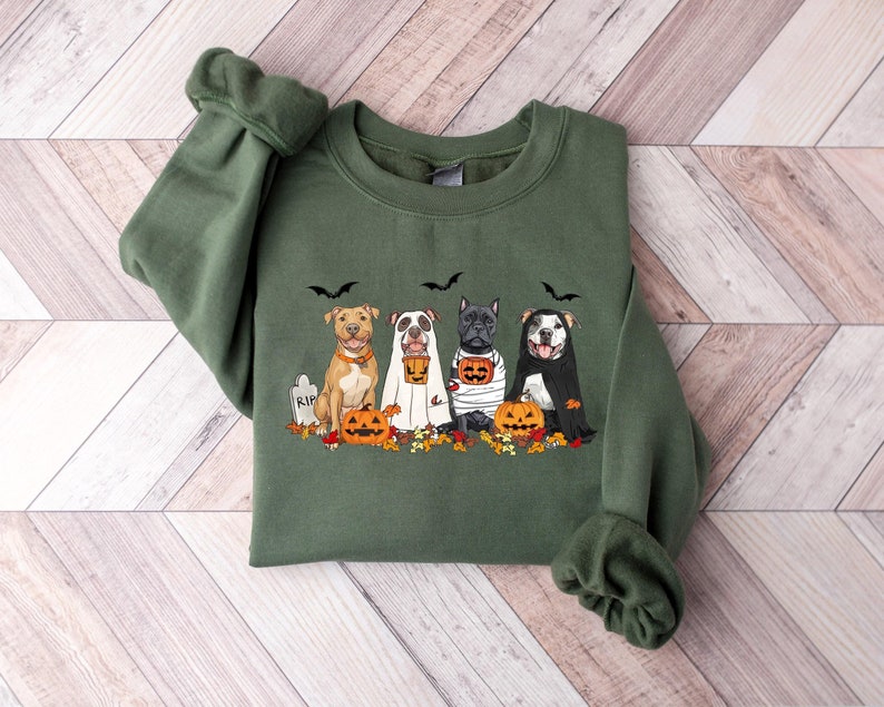 Halloween Dog Sweatshirt Pitbull Ghost Dogs Sweatshirt Halloween Sweatshirt Halloween Sweater Ghost Dog Shirt Pitbull Halloween Shirt 1757470562130.jpg