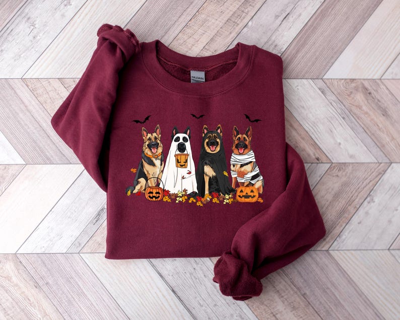 Halloween Dog Sweatshirt German Shepherd Ghost Dogs Sweatshirt Halloween Sweatshirt Halloween Sweater Ghost Sweatshirt Ghost Dog Shirt 1757471441290.jpg