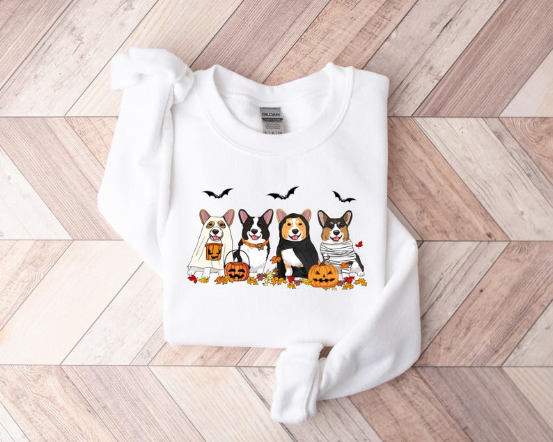 Halloween Dog Sweatshirt Corgi Ghost Dogs Sweatshirt Halloween Sweatshirt Halloween Sweater Ghost Dog Shirt Corgi Mom Shirt 1757471592717.jpg