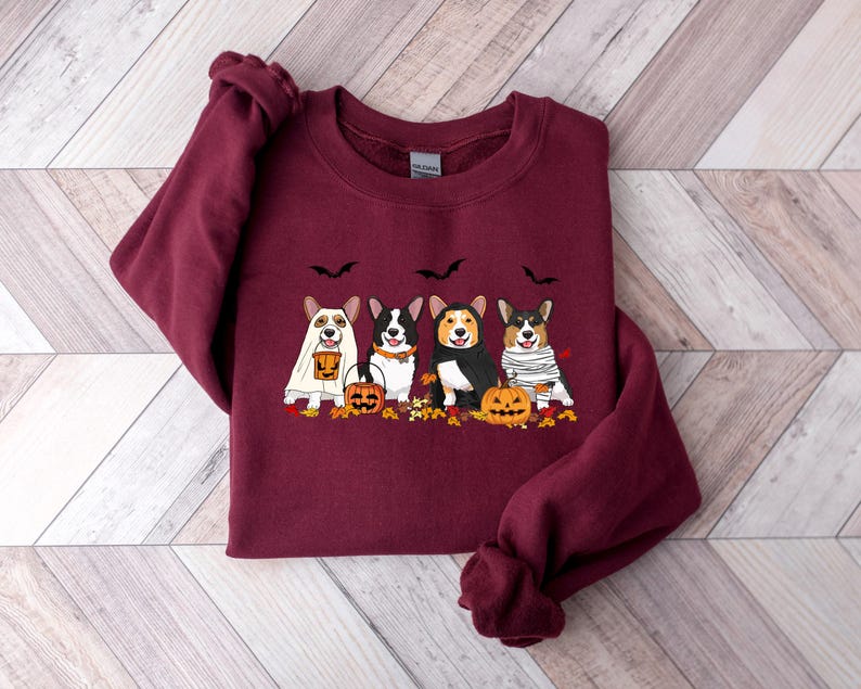 Halloween Dog Sweatshirt Corgi Ghost Dogs Sweatshirt Halloween Sweatshirt Halloween Sweater Ghost Dog Shirt Corgi Mom Shirt 1757471592728.jpg