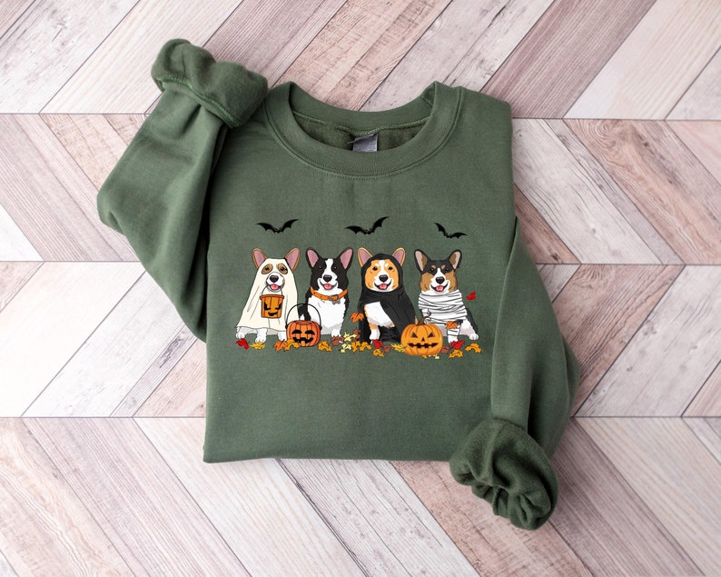 Halloween Dog Sweatshirt Corgi Ghost Dogs Sweatshirt Halloween Sweatshirt Halloween Sweater Ghost Dog Shirt Corgi Mom Shirt 1757471592755.jpg