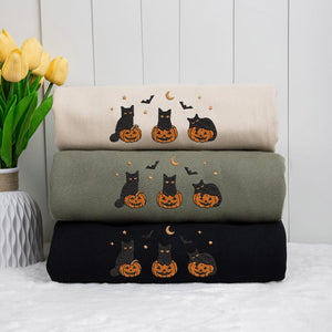 Embroidered Halloween Black Cat Sweatshirt Pumpkin Fall Sweater Halloween Crewneck Cute Autumn Spooky Season Bat Tee Top Cat Lover Gift 1757575920285.jpg