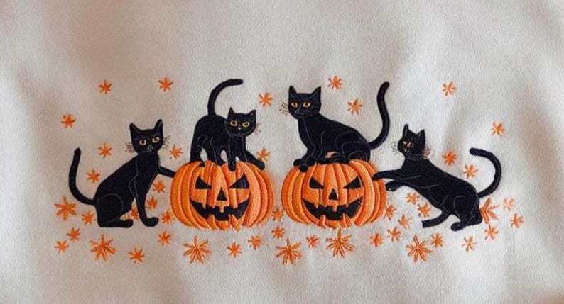 Embroidered Halloween Black Cat Sweatshirt Pumpkin Fall Sweater Halloween Crewneck Cute Autumn Spooky Season Bat Tee Top Cat Lover Gift 1757576089941.jpg