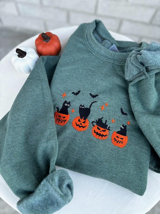 Embroidered Black Cat Sweatshirt Pumpkin Jack O Lantern Cat Ghost Shirt Gift For Cat Lovers Fall Sweatshirt For Women And Men Crewneck 1757576250480.jpg