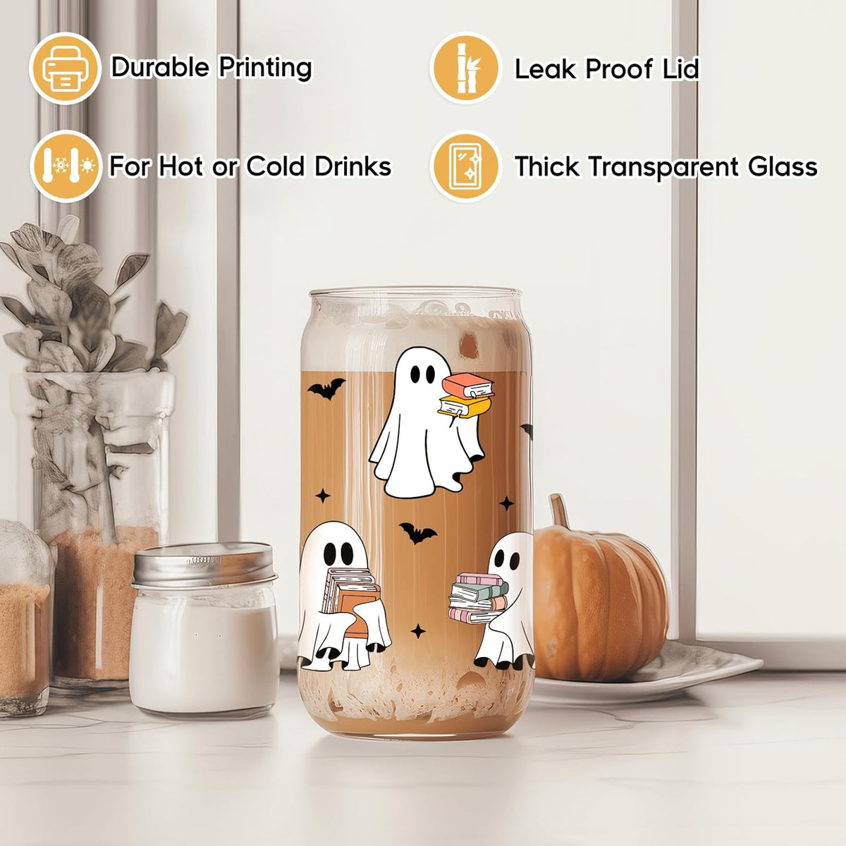 Fairys Gift Ghost Reader Halloween Cup Cute Spooky Gifts For Book Lovers 16 Oz Iced Coffee Tumbler Cup Wlid Straw Book Themed Bookworm Bookish Reading Halloween Gifts For Women Librarian Reader 1757580732121.jpg