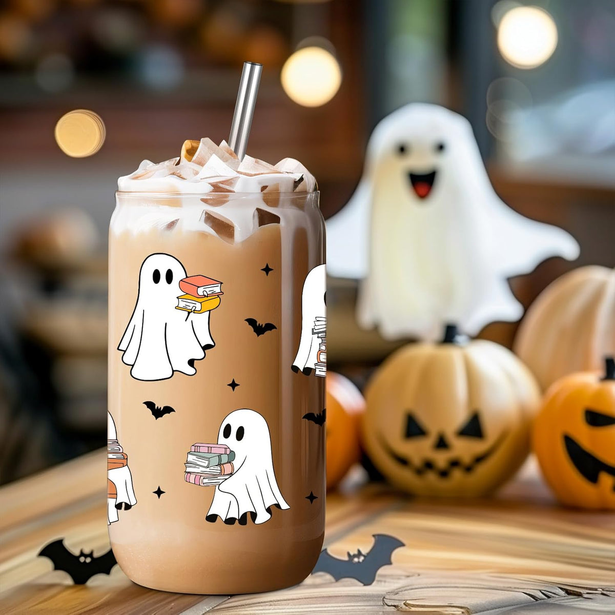 Fairys Gift Ghost Reader Halloween Cup Cute Spooky Gifts For Book Lovers 16 Oz Iced Coffee Tumbler Cup Wlid Straw Book Themed Bookworm Bookish Reading Halloween Gifts For Women Librarian Reader 1757580732209.jpg
