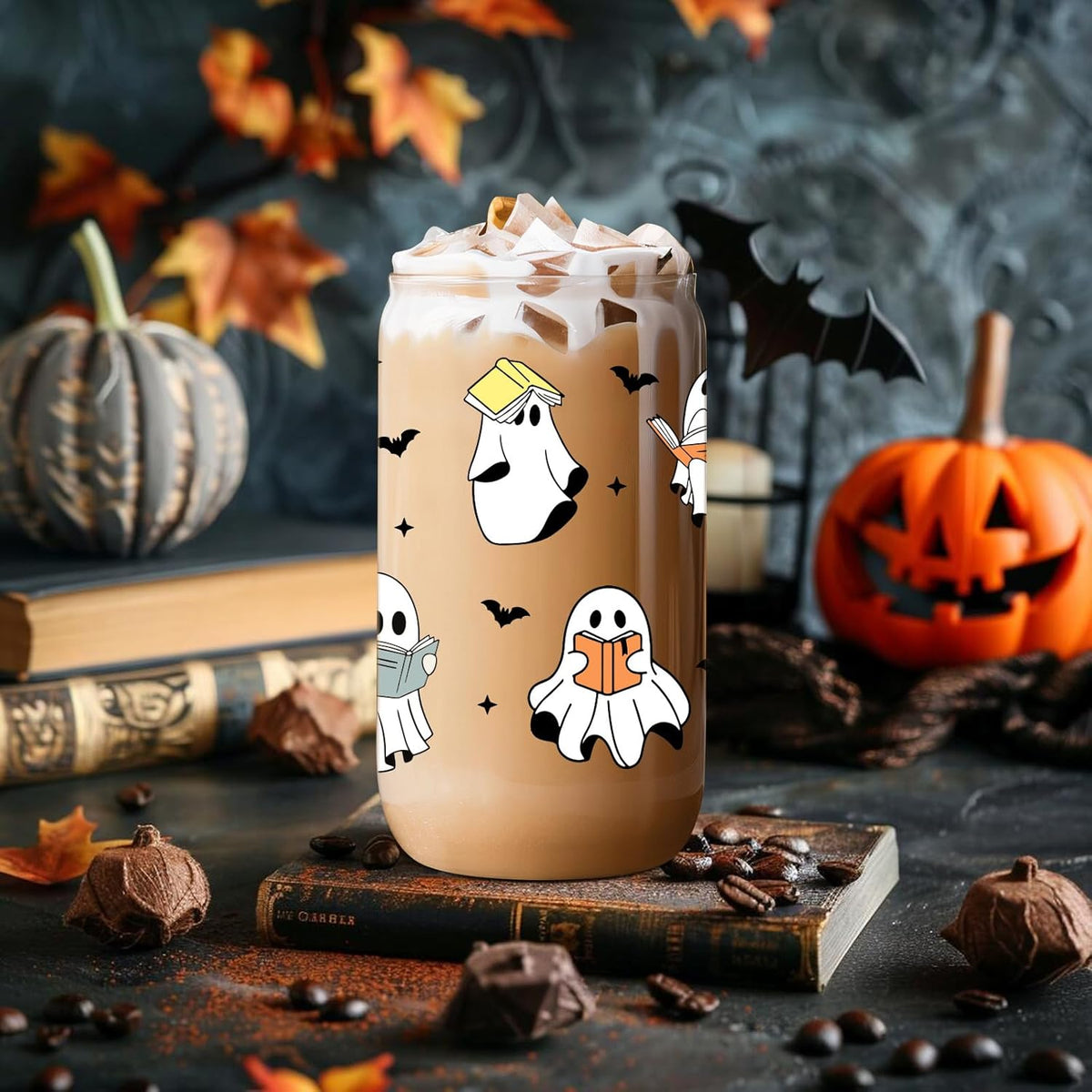 Fairys Gift Ghost Reader Halloween Cup Cute Spooky Gifts For Book Lovers 16 Oz Iced Coffee Tumbler Cup Wlid Straw Book Themed Bookworm Bookish Reading Halloween Gifts For Women Librarian Reader 1757580732213.jpg