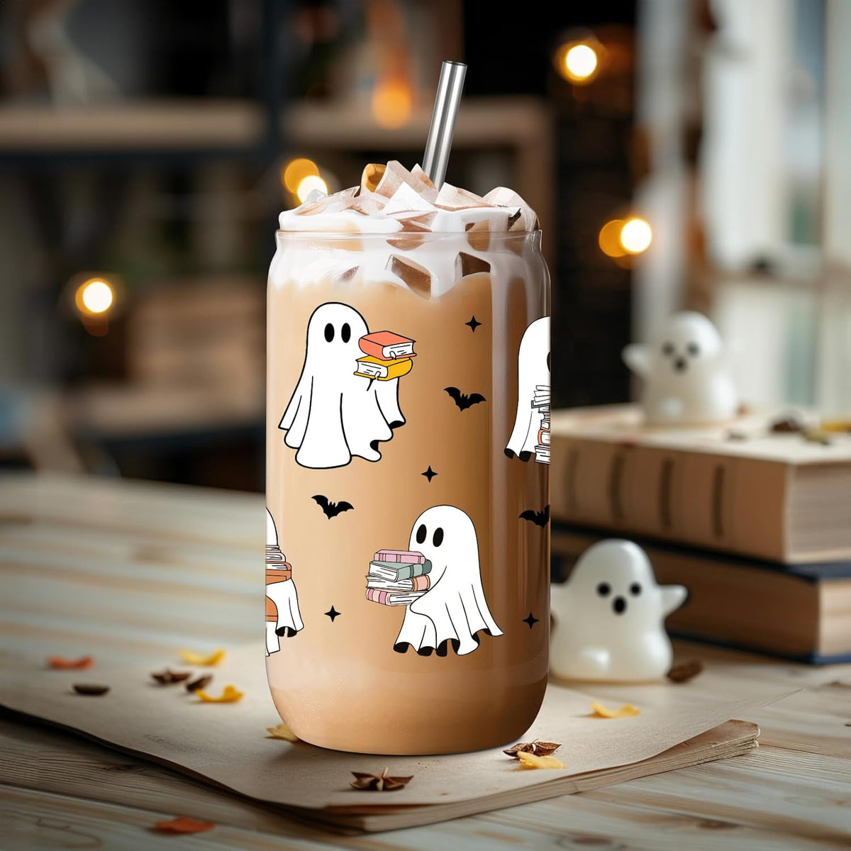 Fairys Gift Ghost Reader Halloween Cup Cute Spooky Gifts For Book Lovers 16 Oz Iced Coffee Tumbler Cup Wlid Straw Book Themed Bookworm Bookish Reading Halloween Gifts For Women Librarian Reader 1757580732215.jpg