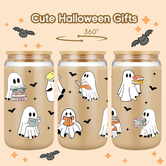 Fairys Gift Ghost Reader Halloween Cup Cute Spooky Gifts For Book Lovers 16 Oz Iced Coffee Tumbler Cup Wlid Straw Book Themed Bookworm Bookish Reading Halloween Gifts For Women Librarian Reader 1757580732285.jpg
