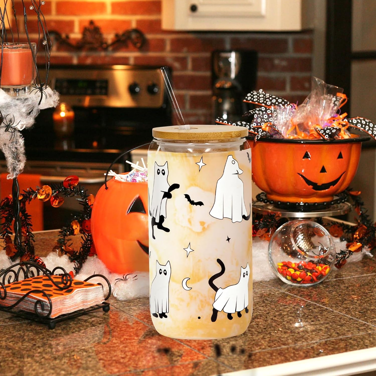 Alloween Glass Cup 18oz Cute Ghost Cat Iced Coffee Can Glass Tumbler With Lid And Straw Halloween Spooky Gifts For Her Him 1757580917686.jpg