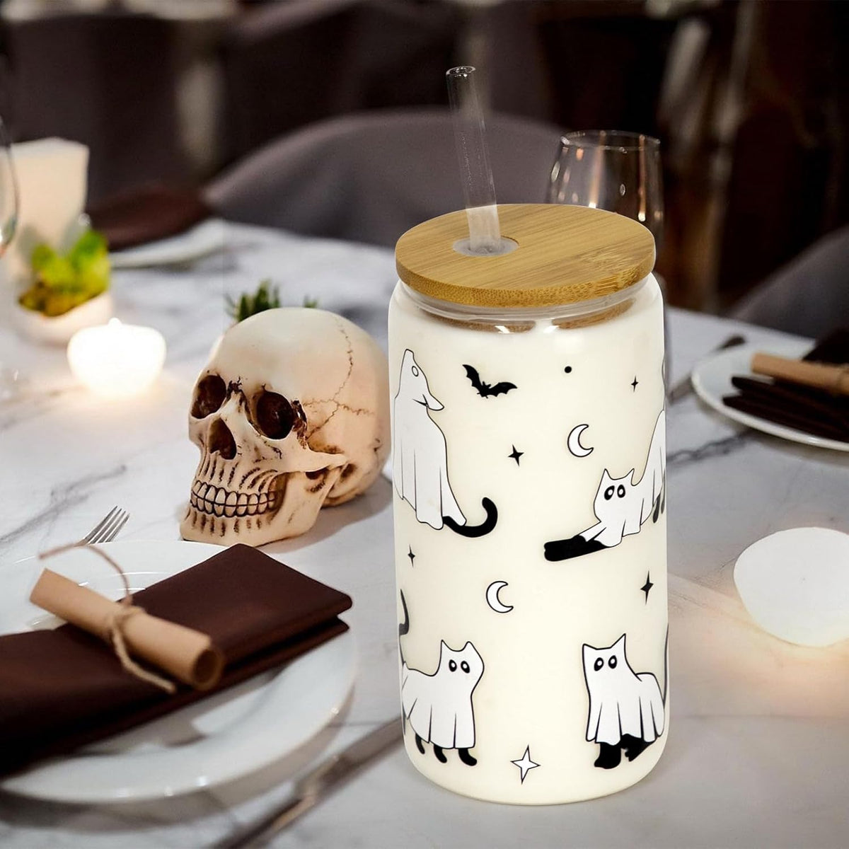 Alloween Glass Cup 18oz Cute Ghost Cat Iced Coffee Can Glass Tumbler With Lid And Straw Halloween Spooky Gifts For Her Him 1757580917739.jpg