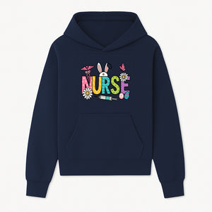 Easter Nurse T-Shirt Design with Cute Bunny Ears, Flowers, and Syringe - Perfect Gift for Healthcare Workers - Hoodie 1757671939982.jpg