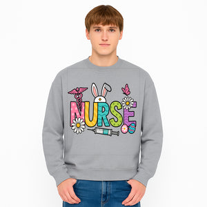 Easter Nurse T-Shirt Design with Cute Bunny Ears, Flowers, and Syringe - Perfect Gift for Healthcare Workers - Sweatshirt 1757671943603.jpg