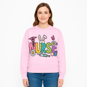 Easter Nurse T-Shirt Design with Cute Bunny Ears, Flowers, and Syringe - Perfect Gift for Healthcare Workers - Sweatshirt 1757671943738.jpg