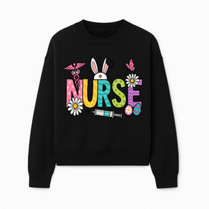 Easter Nurse T-Shirt Design with Cute Bunny Ears, Flowers, and Syringe - Perfect Gift for Healthcare Workers - Sweatshirt 1757671945026.jpg