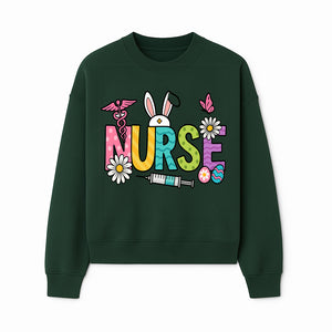 Easter Nurse T-Shirt Design with Cute Bunny Ears, Flowers, and Syringe - Perfect Gift for Healthcare Workers - Sweatshirt 1757671945326.jpg