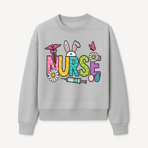 Easter Nurse T-Shirt Design with Cute Bunny Ears, Flowers, and Syringe - Perfect Gift for Healthcare Workers - Sweatshirt 1757671945450.jpg